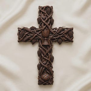 Communion Cross STL, Eucharist CNC Relief, Christian Cross 3D File, Bible CNC Carving, Grapes Wheat Chalice stl