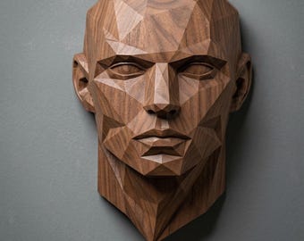 Low Poly Face Relief STL voor mannen | Muurkunst geometrische sculptuur (digitale download)