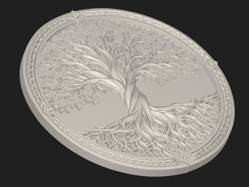 Ornate rectangular plaque mockup showing bulk discount text for downloadable tree of life STL file, digital model