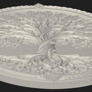 Ornate rectangular plaque mockup showing bulk discount text for downloadable tree of life STL file, digital model