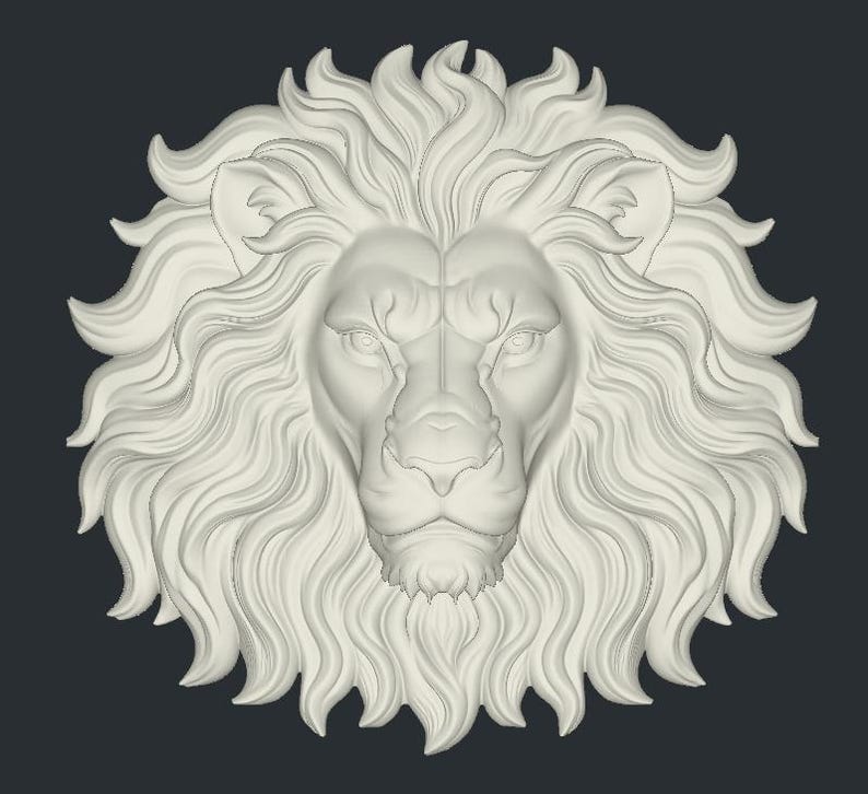 Majestic Lion Head Bas Relief STL | Detailed Animal Sculpture (digital ...