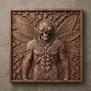 Insectoid Fly Demon 3D STL File | Macabre Horror CNC Relief Model | Creepy Bug Wood Carving Wall Art | 3D Print Digital Download