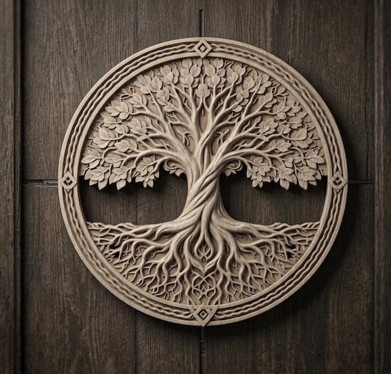 Tree of Life STL File, CNC Relief Carving for Wall Art, Round Wood Design Digital Download