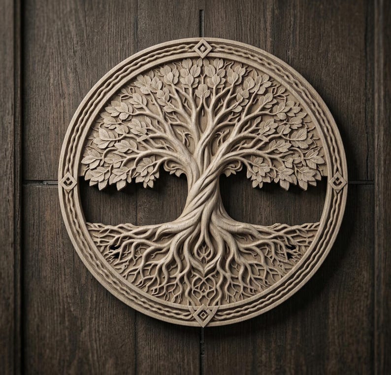 Ornate rectangular plaque mockup showing bulk discount text for downloadable tree of life STL file, digital model