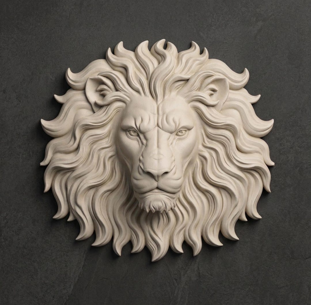 Majestic Lion Head Bas Relief STL | Detailed Animal Sculpture (digital ...