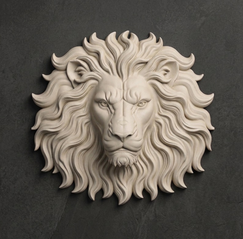 Majestic Lion Head Bas Relief STL | Detailed Animal Sculpture (digital ...