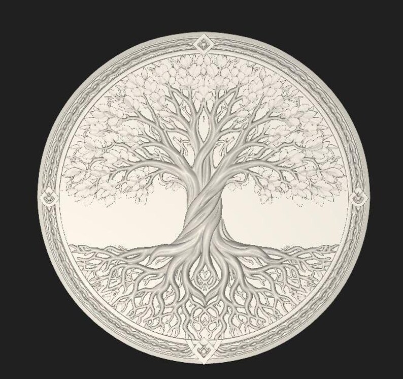 Ornate rectangular plaque mockup showing bulk discount text for downloadable tree of life STL file, digital model