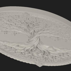 Ornate rectangular plaque mockup showing bulk discount text for downloadable tree of life STL file, digital model