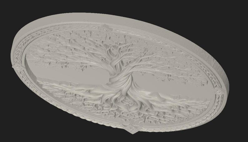 Ornate rectangular plaque mockup showing bulk discount text for downloadable tree of life STL file, digital model