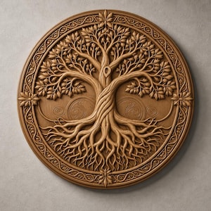 Tree of Life STL File, CNC Router Relief Carving, Round Wall Panel Digital Download