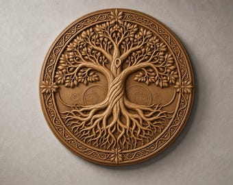 Tree of Life STL File, CNC Router Relief Carving, Round Wall Panel Digital Download