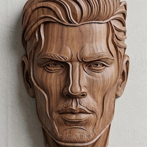 Modern manlig ansiktsrelief 3D STL-fil för CNC-fräs | Maskulin skäggporträttskulptur | Artcam Aspire väggkonstdesign