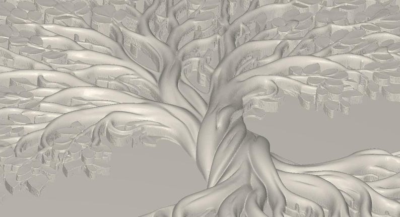 Ornate rectangular plaque mockup showing bulk discount text for downloadable tree of life STL file, digital model