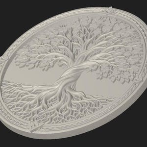 Ornate rectangular plaque mockup showing bulk discount text for downloadable tree of life STL file, digital model