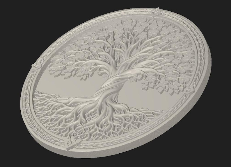 Ornate rectangular plaque mockup showing bulk discount text for downloadable tree of life STL file, digital model
