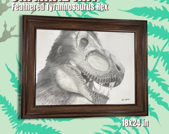 Original Charcoal Drawing – Tyrannosaurus rex – Framed Paleo Art – 18x24