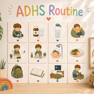 ADHD Routine Cards for Kids | 12 Visual Daily Life Cards | Structure for Daily Life with ADHD | Montessori Routine | Visual Schedule Printable
