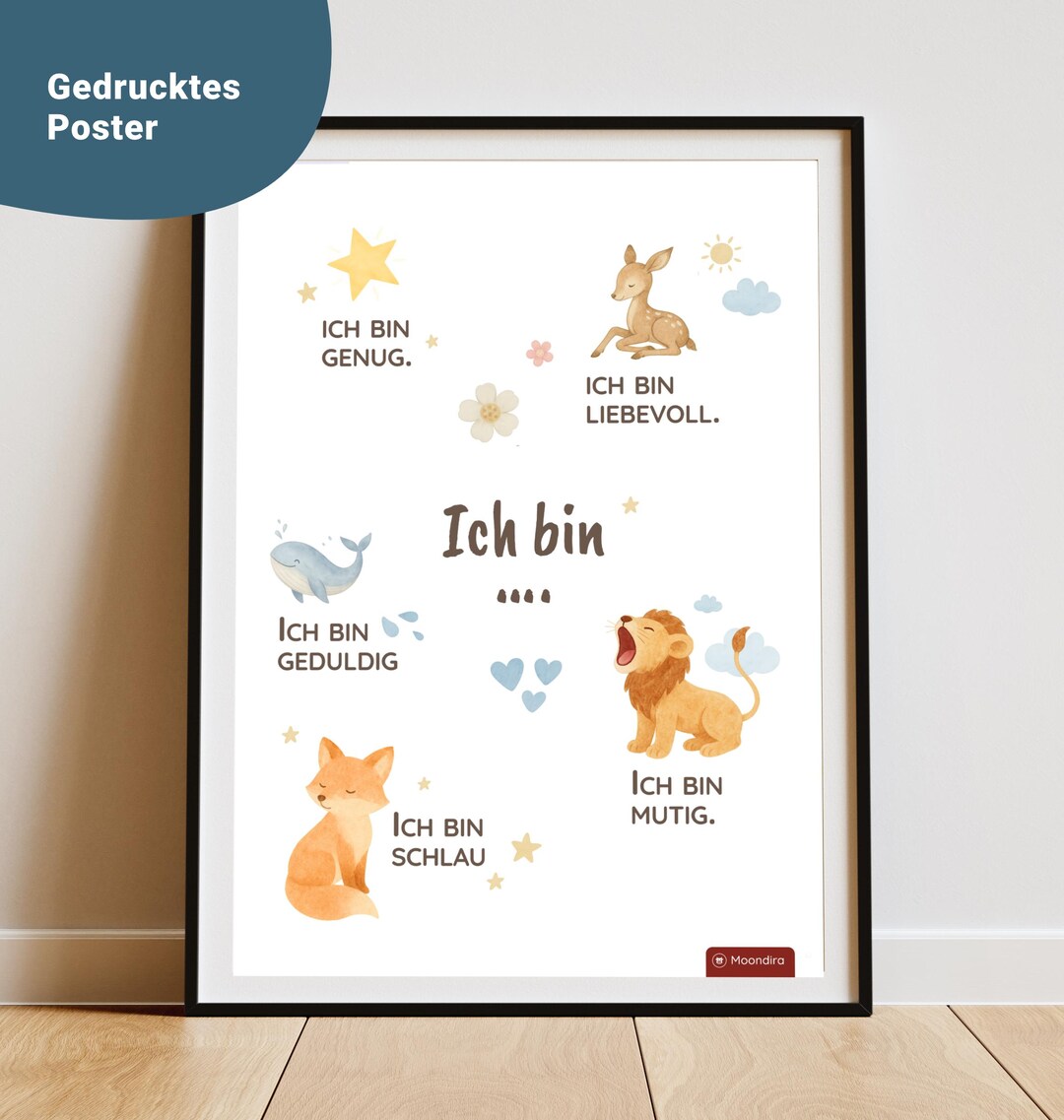 Ich Bin Poster Kinder | Positive Affirmationen Mit Tieren | Aquarell