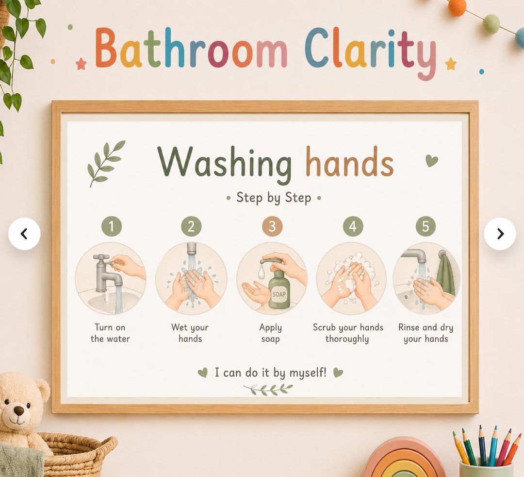 Hand Washing Poster for Kids | Bathroom Routine Chart | Visual ...
