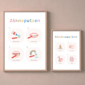 Bathroom Routine Poster for Kids (Set of 2) | Brushing Teeth, Washing Hands | 4 Steps | Printable | Less Stress in the Bathroom