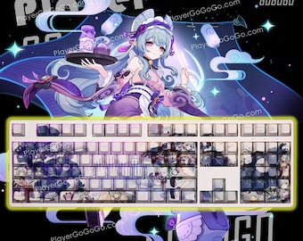 Högupplöst Genshin Impact Yumemizuki Mizuki-tangentbordsset – Mizuki 108 PBT-färgsublimeringsbakgrundsbelysta tangentbord för mekaniskt tangentbord med körsbärsprofil