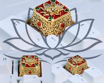 Handmade Lotus Keycaps, Gemstones Made 3D Engraved Keycap