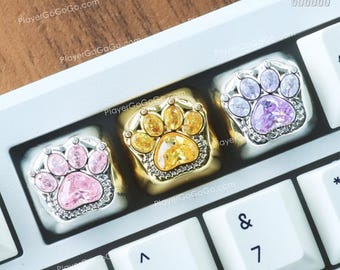 Handmade Pet Paw Print Artisan Keycaps for ESC Arrow R1, Gemstones Made 3D Engraved Keycap Cute Dog Paw Cat Paw