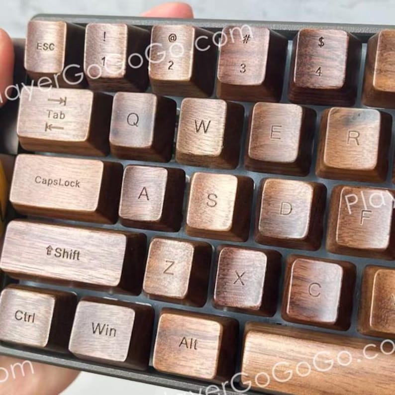 Wooden Pattern Keycaps Real Rosewood / Walnut Wood Keycap Set, Custom 61 / 87 / 96 / 108 ...