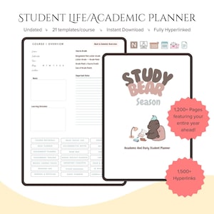 Peut inclure: Planificateur étudiant numérique avec une illustration d'ours, comprenant plus de 1 200 pages et plus de 1 500 hyperliens. Comprend un aperçu du cours, un planificateur d'objectifs, un suivi des devoirs, etc. Le planificateur est non daté et comporte 21 modèles par cours.