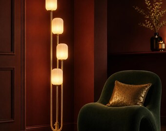 Gold Floor Lamp, 4-Light Dimmable Standing Lamp, Modern Living Room Decor