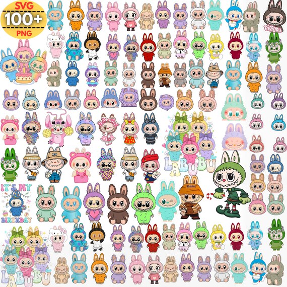 Labubu SVG PNG Bundle | 100+ Cute Bunny Characters | Digital Download | Cartoon Clipart for Cricut, Sublimation, Stickers, Crafts & Decor