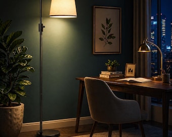 Dimmable Arc Floor Lamp with LED Bulb, Modern Black Standing Lamp with Linen Shade, Tall Lamp for Living Room Bedroom Office