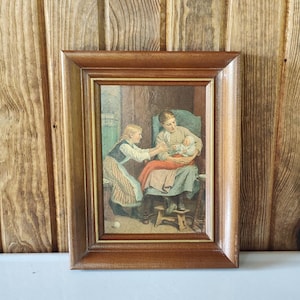 Albert Anker First Smile, Vintage Art Print in Wood Frame