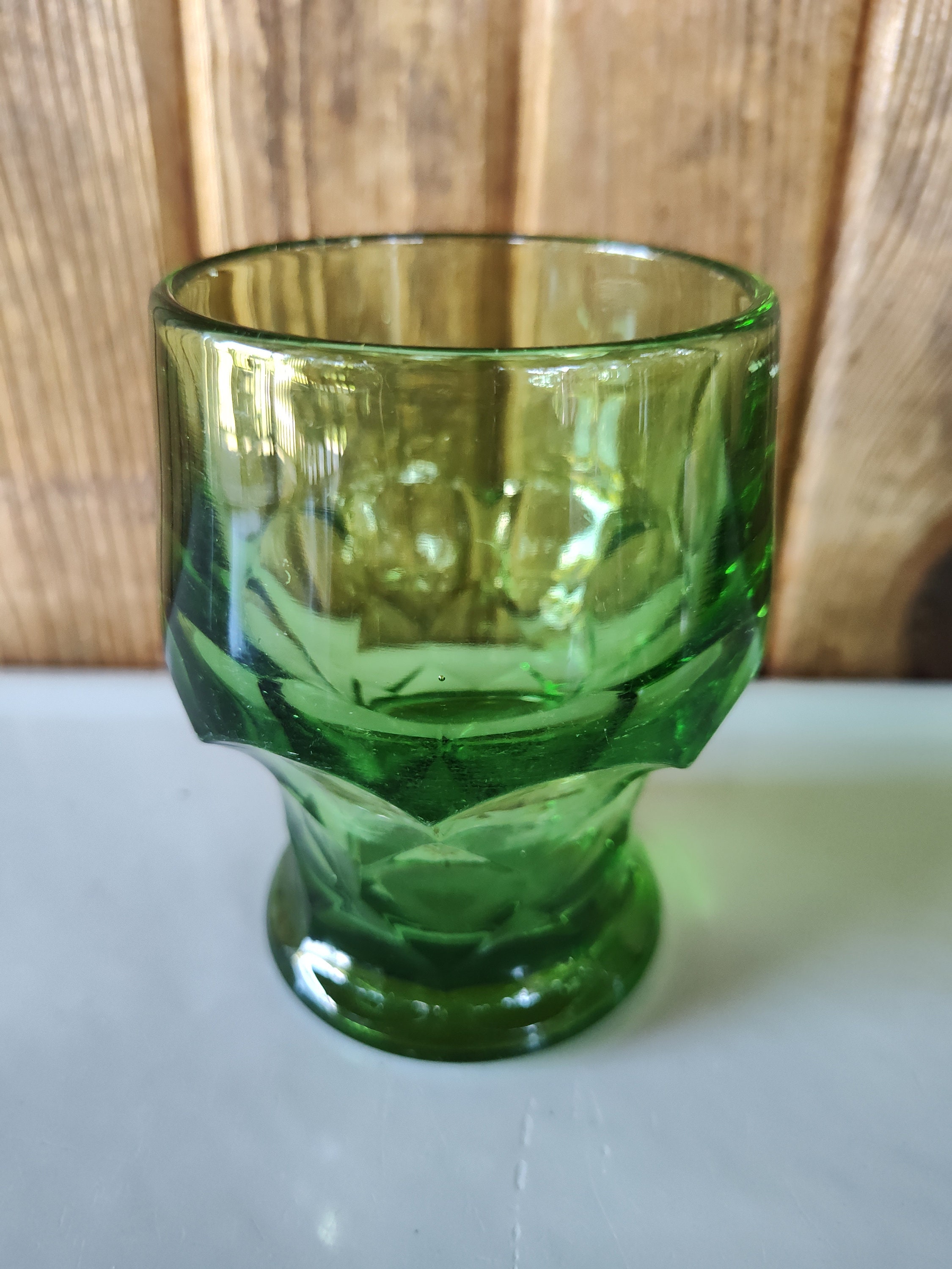 Vintage Green Glass Tumblers 1960's Diamond Pattern Green Etsy