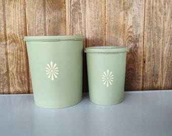 Vintage Tupperware Canisters, Avocado Green Tupperware 1970's, Set of 2 Tupperware Canisters