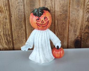 Vintage Ceramic Halloween Ghost, Halloween Ghost with Pumpkin Head