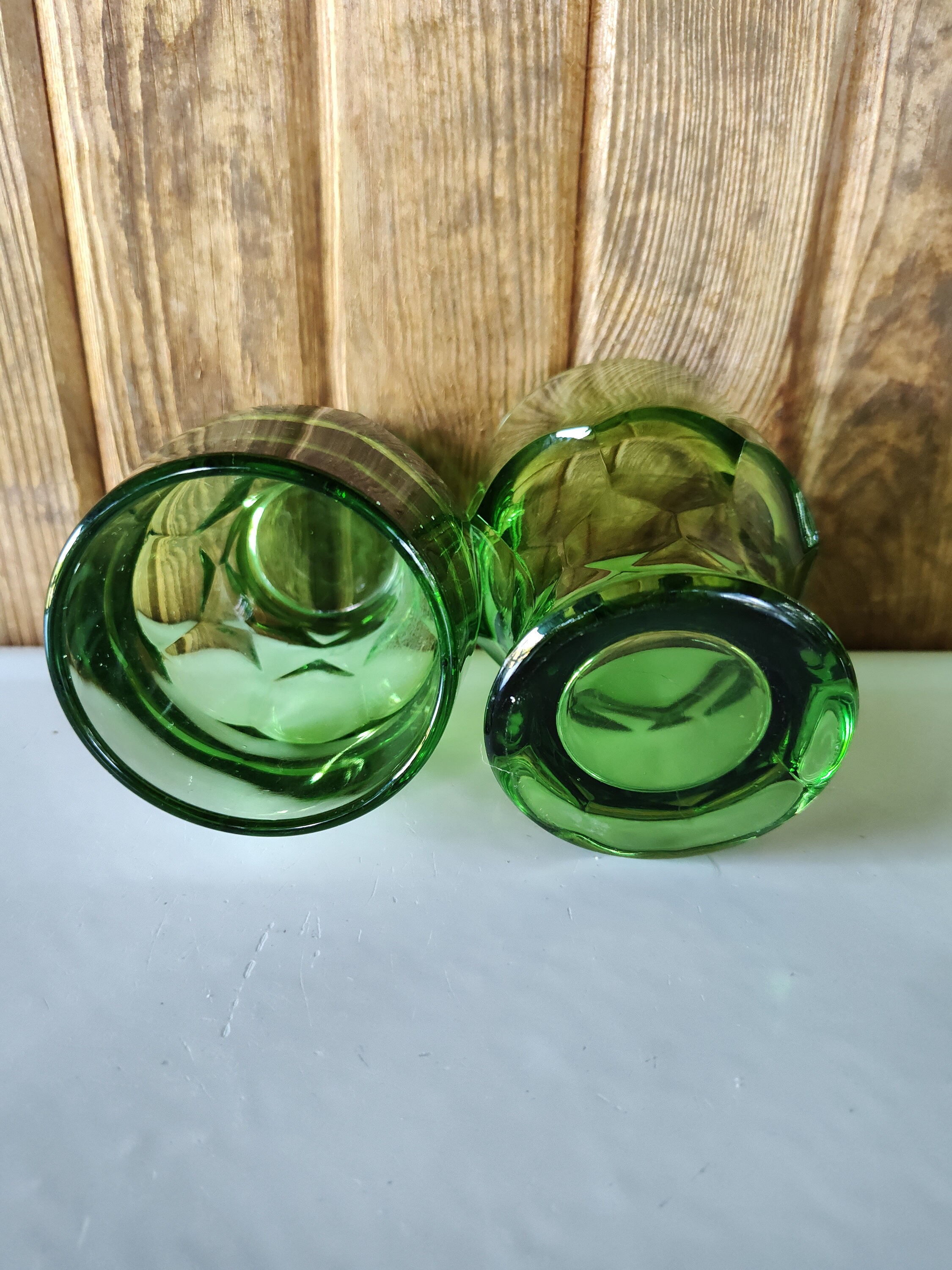 Vintage Green Glass Tumblers 1960's Diamond Pattern Green Etsy