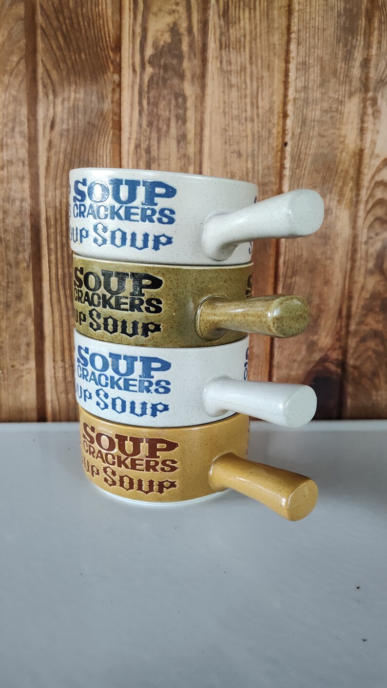 Vintage Stoneware Soup Mugs Set of 4 Soup Bowls With Handles Etsy