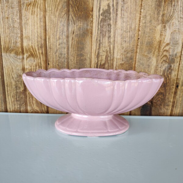 Vintage Pink Pottery Planter, Mid Century Modern Pink Pedestal Planter