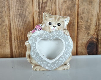 Cat Picture Frame, Cute Kitty Cat Picture Frame, Cat with Heart Frame, Vintage Picture Frame