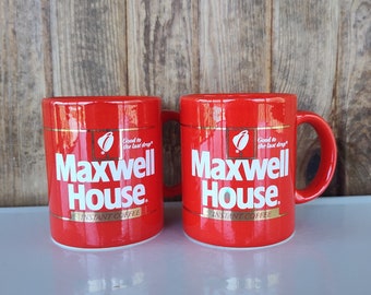 Vintage Maxwell House Coffee Mugs, Red Maxwell House Instant Coffee Mugs, Set of 2 Mugs, Good to the Last Drop