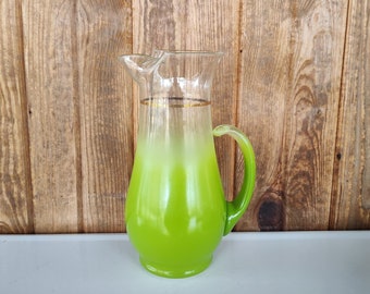 Vintage Blendo Pitcher, Blendo Green Frosted Pitcher, MCM Glass Pitcher