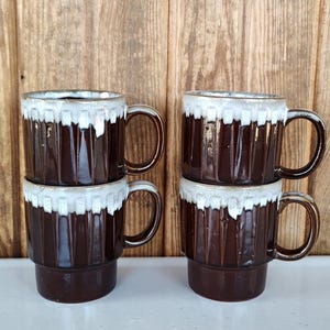 Vintage MCM Drip Glaze Stacking Mugs, Set of 4 Stacking Mugs, Stacking Mugs