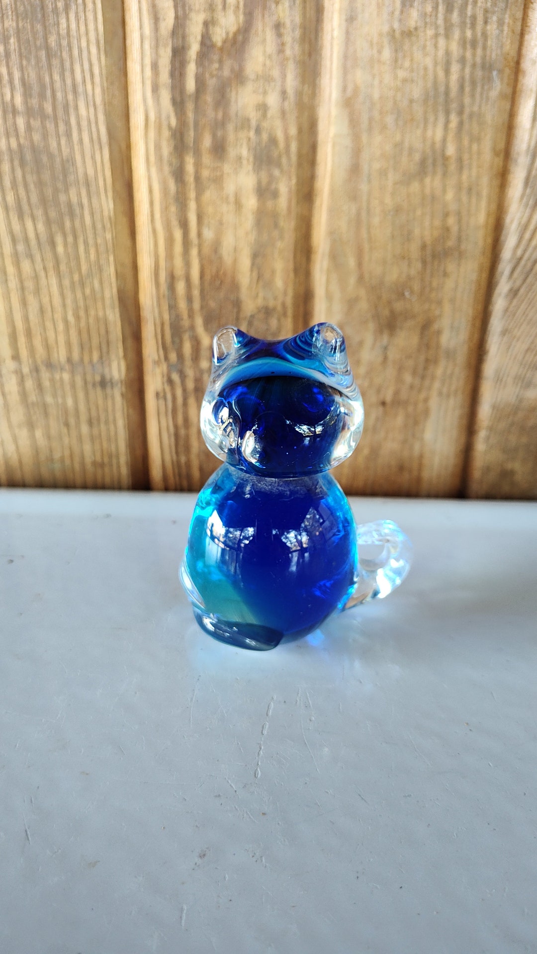 Vintage Glass Cat Paperweight Blown Glass Cat Figurine Etsy