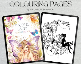 Fantasy Pixie Fairy Coloring Pages, Magical Forest Art, Adults Coloring Book (A4 Digital Download)