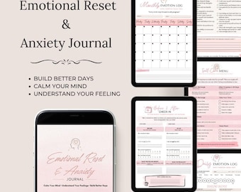 Diario de reajuste emocional para la ansiedad, planificador de salud mental, cuaderno de autocuidado (descarga digital)