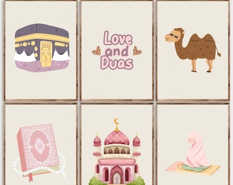 Set of 6 islamic wall art | Islamic Kids Poster | Islamic Kids Room Decor | Islamic Nursery Art | Muslim Nursery Decor