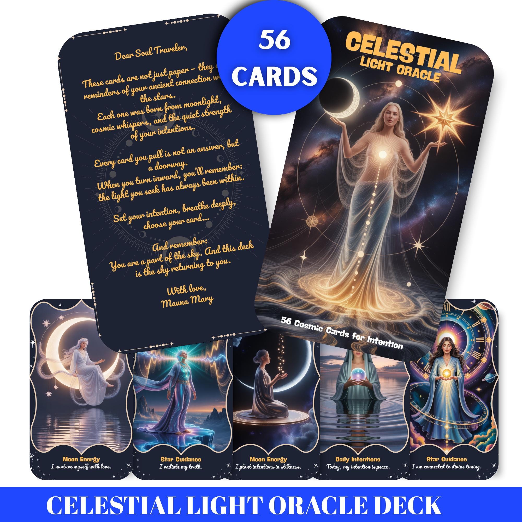 Celestial Light Oracle Deck – 56 Cosmic Intention Cards for Star