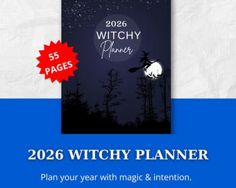 2026 Witchy Planner | 55-Page Lunar  Magic-Themed Digital Planner | Astrology, Spell  Ritual Organizer | Printable Witch Journal