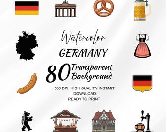 Germany Clipart Bundle – 80 Transparent PNG Illustrations, Bavarian Icons, Oktoberfest Graphics, German Landmarks & Symbols